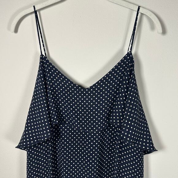 ATM Blue & White Polka Dot 100% Silk Ruffle Sleeveless Dress Women's Large - Picture 5 of 10